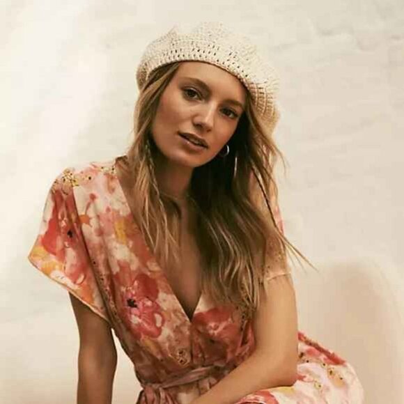 NWT NEW Free People Darla Crochet Beret Ivory White One Size main image 10